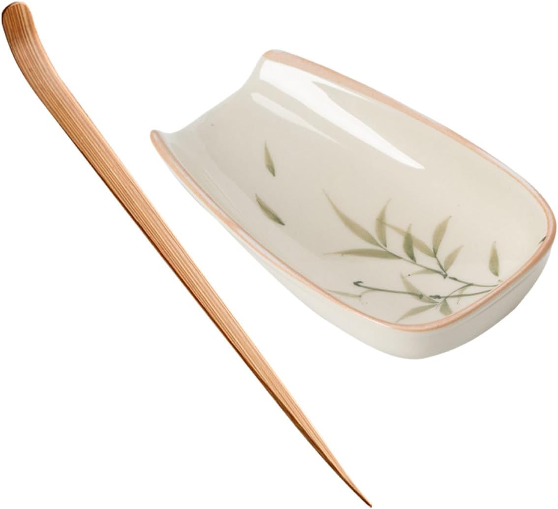Ceramic Tea Scoop and Tray Set Portable Loose Leaf Tea Holder with Matcha Scoop Multi-function for Home and Travel