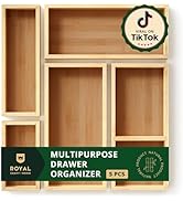 ROYAL CRAFT WOOD Luxury Bamboo Tea Storage Chest - Multi-Use Drawer Organizer Set for Tea Bags, K...