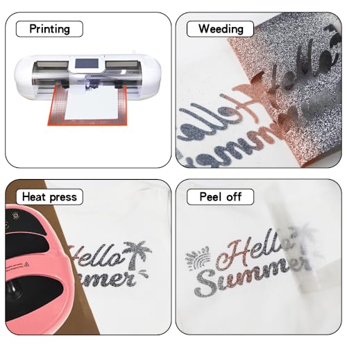 Image of RENLITONG Rainbow Glitter Iron on Vinyl - 12Inch by 5ft Roll HTV Heat Transfer Vinyl for T-Shirt HTV Rolls for All Cutter Machine - Easy to Cut & Weed for Heat Transfer Design (J014)