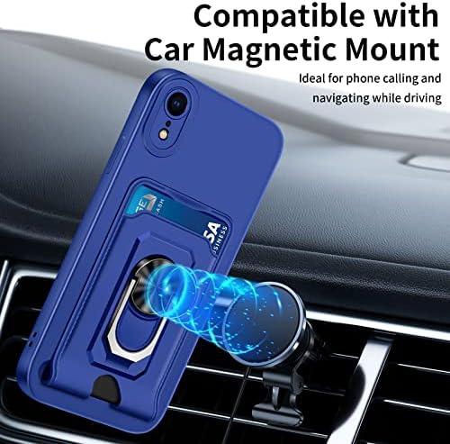Aolcev for iPhone XR Case Wallet Case with Card Holder Ring Kickstand Shockproof Case Anti-Scratch Card Slot Case Slim Soft TPU Silicone Bumper Protective Case Phone Case Cover for iPhone XR-Navy