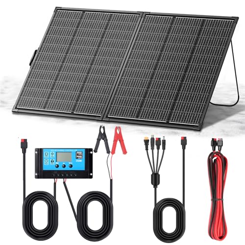 200W Portable Solar Panel Kit,23.5% High Efficiency 12BB Cells,Ultra-Thin 1.6mm Tempered Glass,20A...