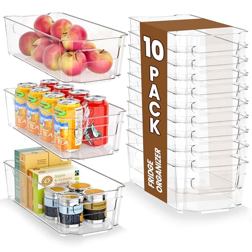 Image of incostar Clear Fridge Organizer, Refrigerator Organizer Bins with Handle, Freezer, Kitchen Cabinet, Pantry Organization, BPA Free Fridge Organizers (12.4 inch 10 Pack)