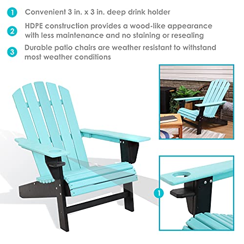 Sunnydaze Turquoise/Black Outdoor Adirondack Chairs With Drink Holders - Set Of 2 - Heavy Duty Hdpe Weatherproof Patio Chair - Ideal For Lawn, Garden, And Around The Firepit #TOP3