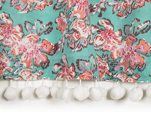Image of Ravaiyaa - Attitude is everything Floral Hand Block Printed Half Window Kitchen Curtain 100% Cotton Short Drapery Valance Curtain for Kitchen /Laundry Room /Studio 40 inch X 18 inch Inch (Sea Green)