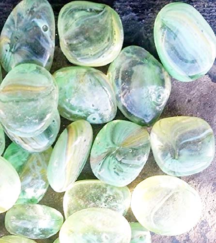 SOOTHING IDEAS1kg Lime Glass Stones with a Touch of Clear 25-30mm Home Garden Wedding Aquarium Memorial (app 60)