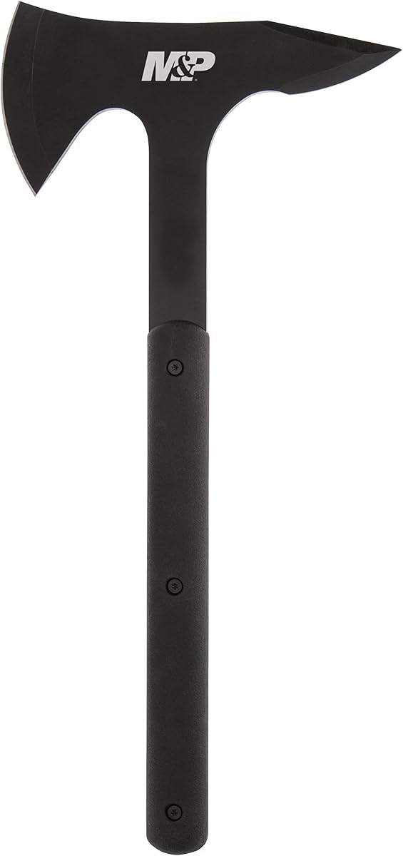 M&P Extraction & Evasion 16in S.S. Full Tang Tactical Axe with a Spearpoint Spine, Rubberized Handle and Sheath for Outdoor, Survival and EDC