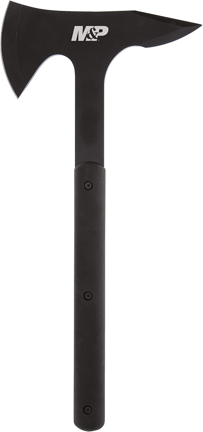 Smith & Wesson M&P Extraction & Evasion 16in S.S. Full Tang Tactical Axe with a Spearpoint Spine, Rubberized Handle and Sheath for Outdoor, Survival and EDC