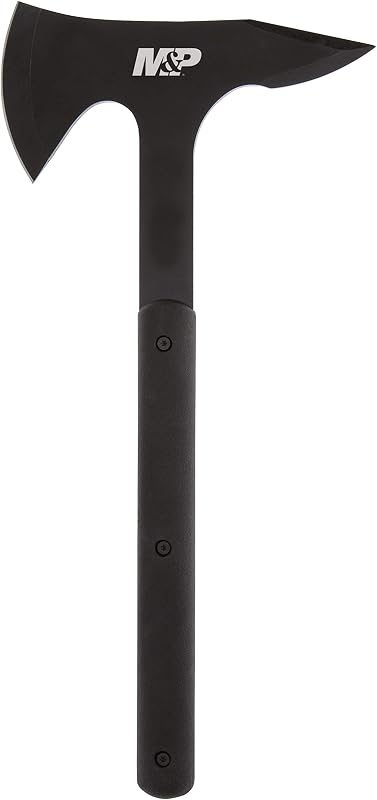 M&P Extraction & Evasion 16in S.S. Full Tang Tactical Axe with a Spearpoint Spine, Rubberized Handle and Sheath for Outdoor, Survival and EDC