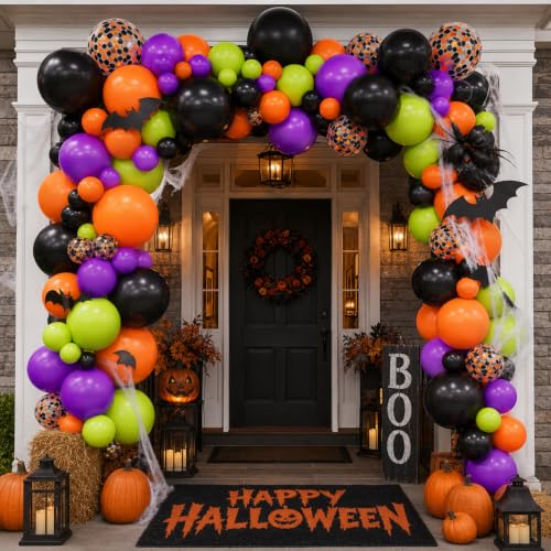 Image of Halloween Balloon Arch Kit,130pcs Black Orange Purple Green Balloon Garland
