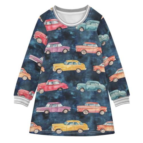 Retro Cars Girls Dresses Long Sleeve Sweatshirt Dress for Girls Winter Toddler Casual A Line Dresses Size 2-8T