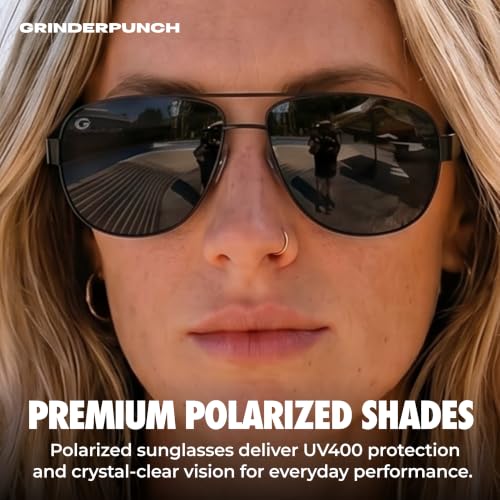 Image of grinderPUNCH Polarized Aviator Sunglasses Men Women Retro Vintage Square Pilot Sun Glasses UV400 Protection