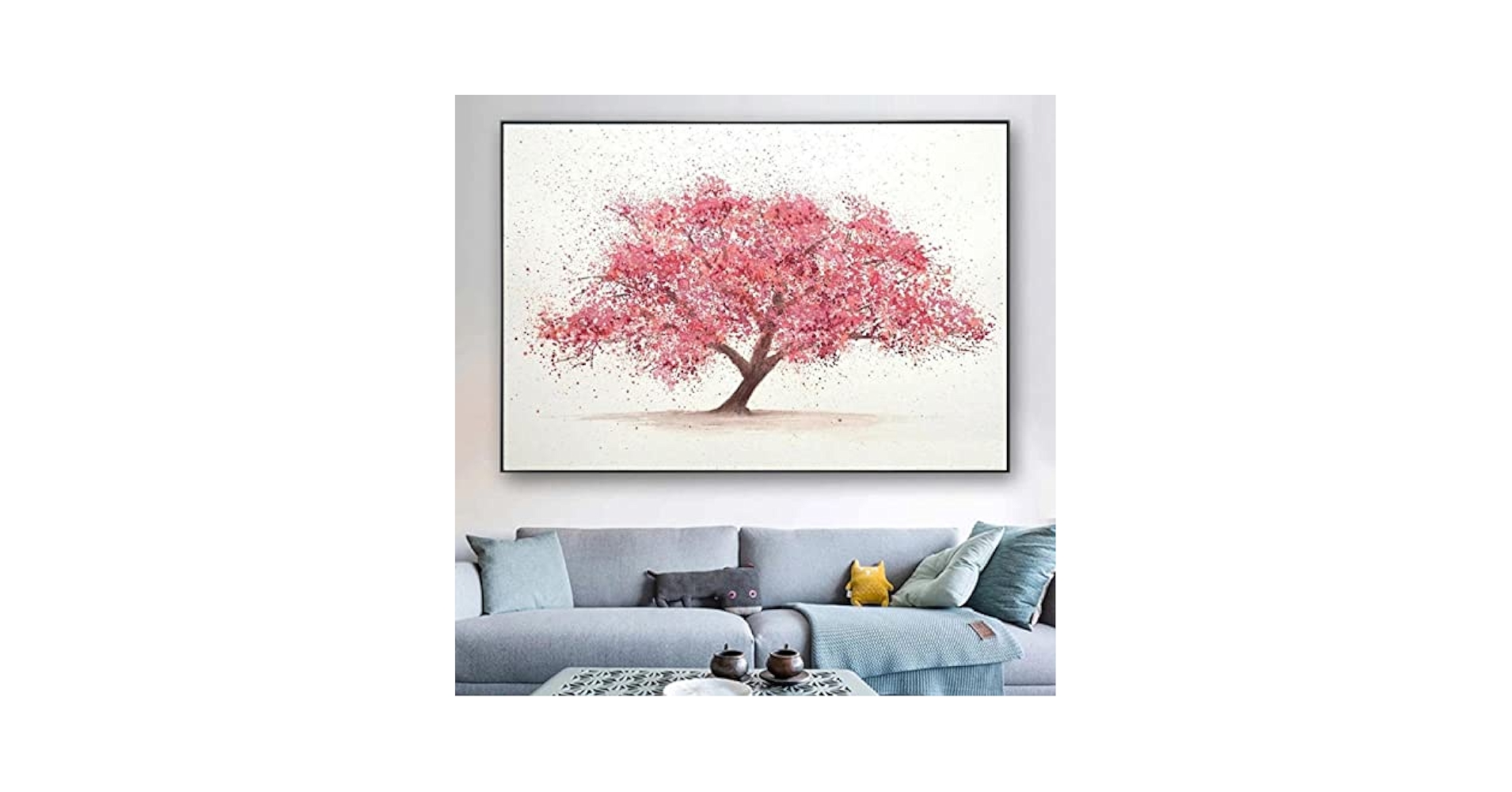 油絵。 アートパネル 桜の木のキャンバスの絵画の壁の芸術ピンクの木の