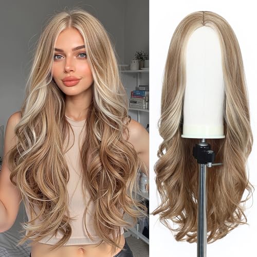 Esmee 24 pollici lungo riccio parrucche capelli sintetici per le donne parte centrale bionda