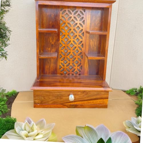 Image of Wudniture Sheesham Wood Ivara Handcrafted Home Mandir /Temple (Honey Finish, 64 cm) | Wooden Pooja Mandir for Home & Office