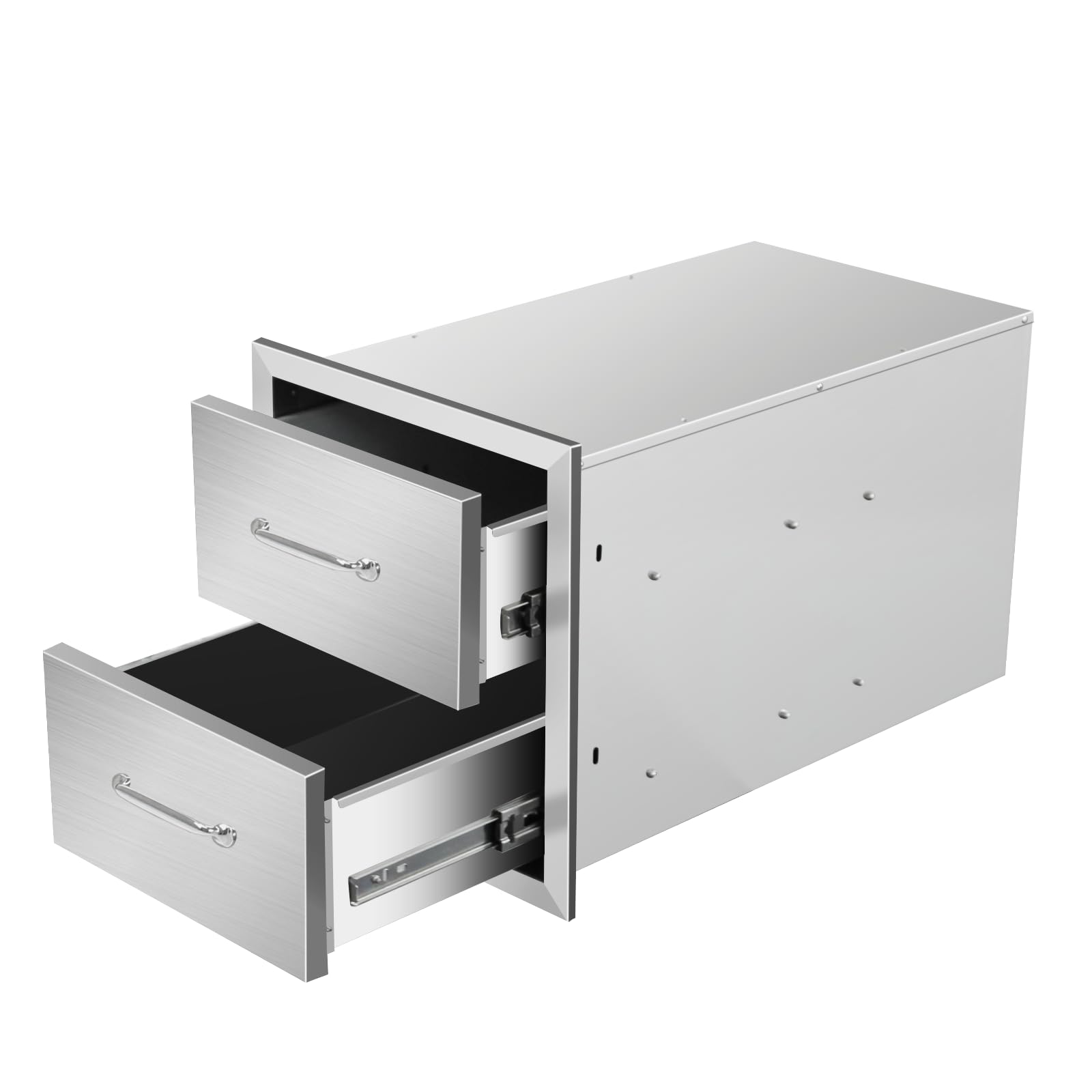 Outdoor Kitchen Drawers 14" W x 15" H x 23" D Flush Mount Double BBQ Drawers with Chrome Handle Stainless Steel Drawer for Outdoor Kitchen Island, Patio Grill Station