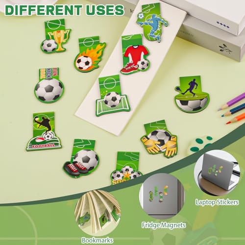 12 Stück Magnetische Lesezeichen Kinder, Fussball Geschenke Kindergeburtstag Gastgeschenke Magnetlesezeichen, Fußballfans Kleine Geschenke Schultüte Füllung für Junge Mädchen