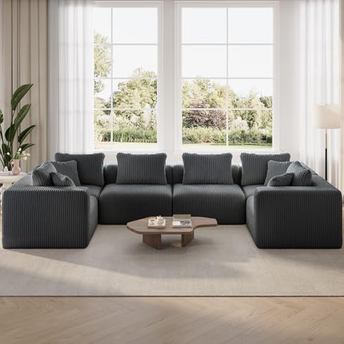 Image of Novilla 141 inch Modular Sectional Sofa, U Shape Family Size Sectional Couch, Modern Cloud Design with SmartS Coil Support, Boneless Couch for Large Living Room Apartment, No Assembly Required, Dark Gray