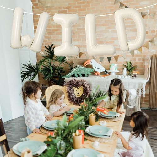 Image of Beige WILD Balloons for Wild One Party Decorations, 40 Inch Cream White Sand WILD Balloon Letters, Ivory Alphabet WILD Balloon for Kids Boys Girls Two Wild Birthday Baby Shower Party Decorations