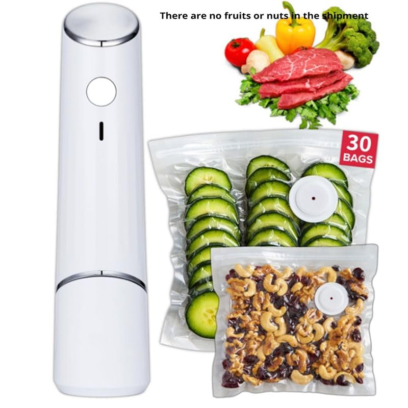Envasadora al vacío compacta para alimentos, potente sellador al vacío de mano con 30 bolsas de vacío, sellador de alimentos al vacío portátil para alimentos secos y húmedos