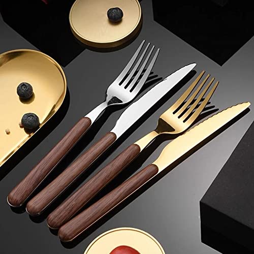 Besteck-Sets 30/20-teiliges Besteck-Set mit Holzgriff, Edelstahl, Gold, Geschirr-Set, Service, Messer, Gabel, Löffel, Holzgeschirr-Sets, Edelstahl (Farbe: Grau) (Schwarz)