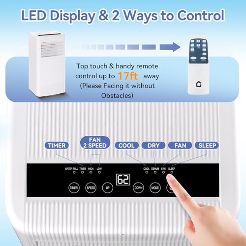 Image of PioneerWorks 10000 BTU Portable Air Conditioner, Cooling AC Up to 560 Sq. Ft., AC Unit with Cooling, Fan and Dehumidifier Functions, Remote Control, LED Display and Venting Kit Included, White Top