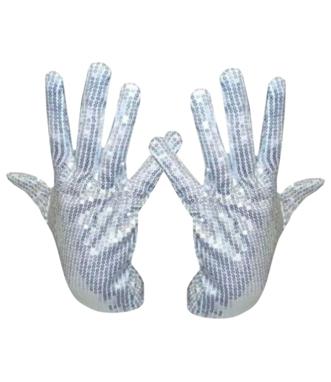 ANZEE Jackson & Gangster Set with Gloves Sunglasses Hat & Bow Tie for Adults Boys & Girls Costume for Pop Star & Cosplay Themed Parties & Dance Shows (Pack of 1: Silver Gloves Set)