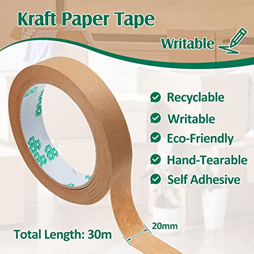 Zonon 2 Rollen 2 cm x 30 M Kraftpapier Band Selbstklebendes Verpackung Papierband Braunes Kartonsiegel Band für Verpackung Kartons, Versandkarton und Karton Versiegelung
