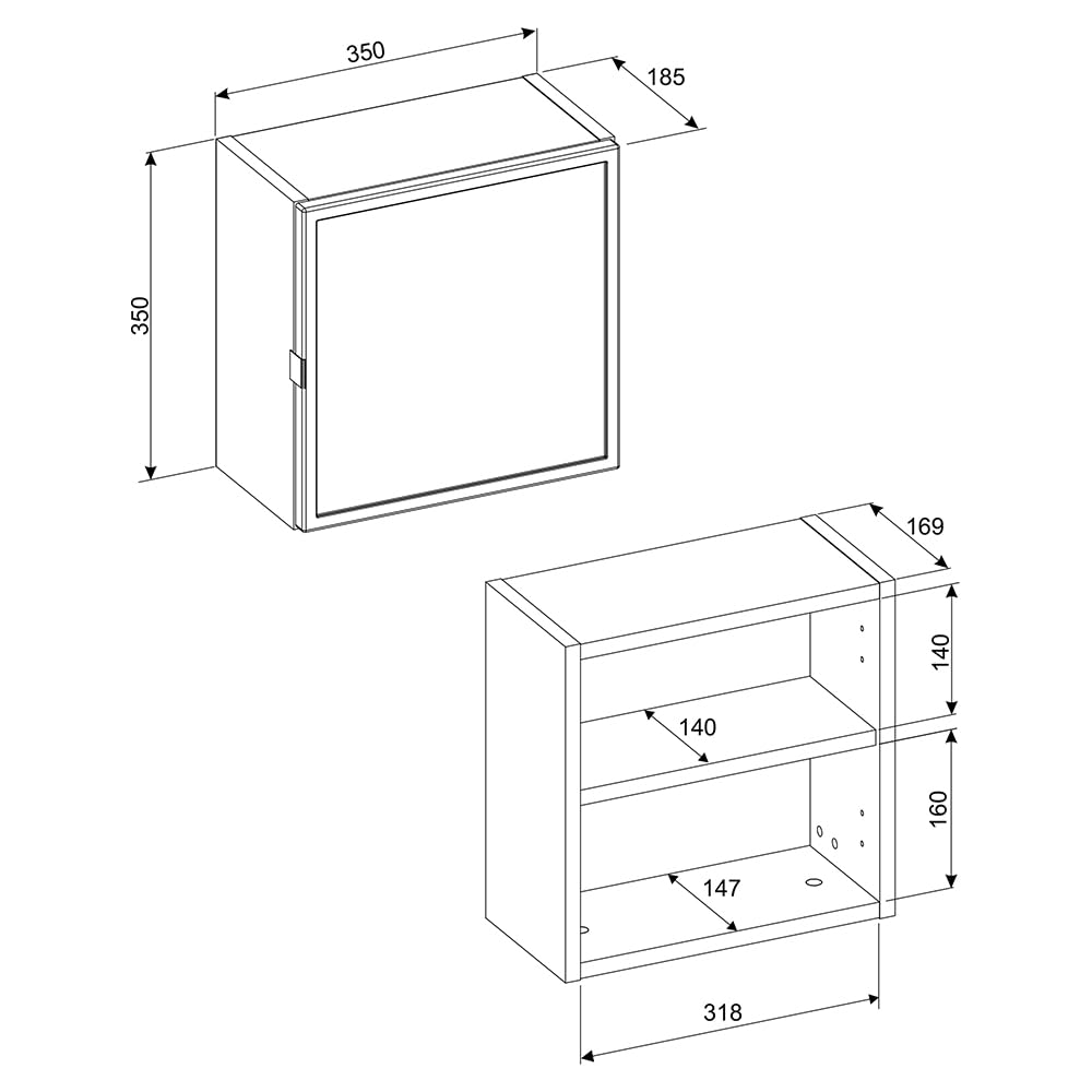 Badezimmer Hängeschrank Wandschrank mit 35 cm Breite in Kaschmir, 1-türig