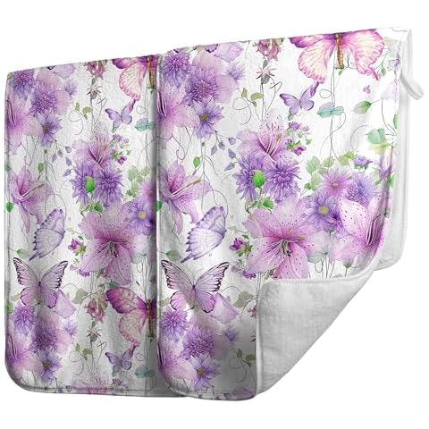 GAIIIIYOU Purple Butterfly Bathroom Hand Towels - Spring Lavender Lilac Floral Coral Fleece Towel Set Absorbent Microfiber Towel 2PC Cover