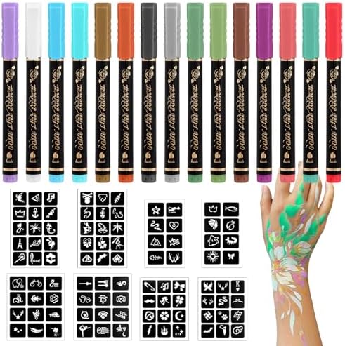 Temporary Tattoo Markers for Skin 15 Body Marker+ 94 Tattoo Stencils for Kids and Adults,Skin-Safe & Cosmetic Quality,Birthday Gift Ideas Teens 12 13 14 15 16 17 18