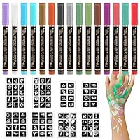 BONTOP Temporary Tattoo Markers for Skin 15 Body Marker+ 94 Tattoo Stencils for Kids and Adults,Skin-Safe & Cosmetic Quality,Birthday Gift Ideas Teens 12 13 14 15 16 17 18