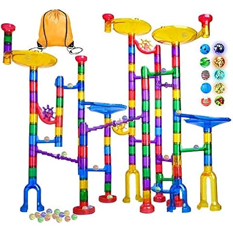 LOYO Glowing Marble Run, 132pcs Marble Run Toy STEM Educational Learning Toy Gift for Boys Girls 4 5 6 7 8 + Year Old (102 Translucent Marbulous Pcs & 30 Glass Marbles) Cover