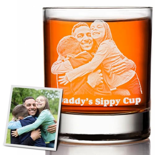 Custom Father's Day Gifts for Dad - Personalized Photo Whiskey Glass Gift for Father, Daddy Presents, Gift from Daughter, Laser Engraved in the USA