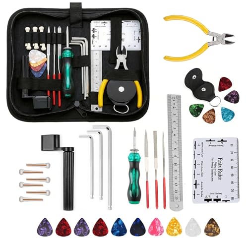 elthmpr 34 PCS Guitar Maintenance Tools Kit - Repair Tool with Carry Bag Guitar Care Cleaning Accessories for Ukulele Bass Banjo Mandolin Gift for Beginners Music String Instrument Enthusiast