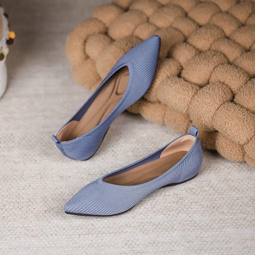 Unifizz Women's Flats Shoes Pointed Toe Knit Ballerina Ballet Comfortable Dressy Slip On Walking Flat3