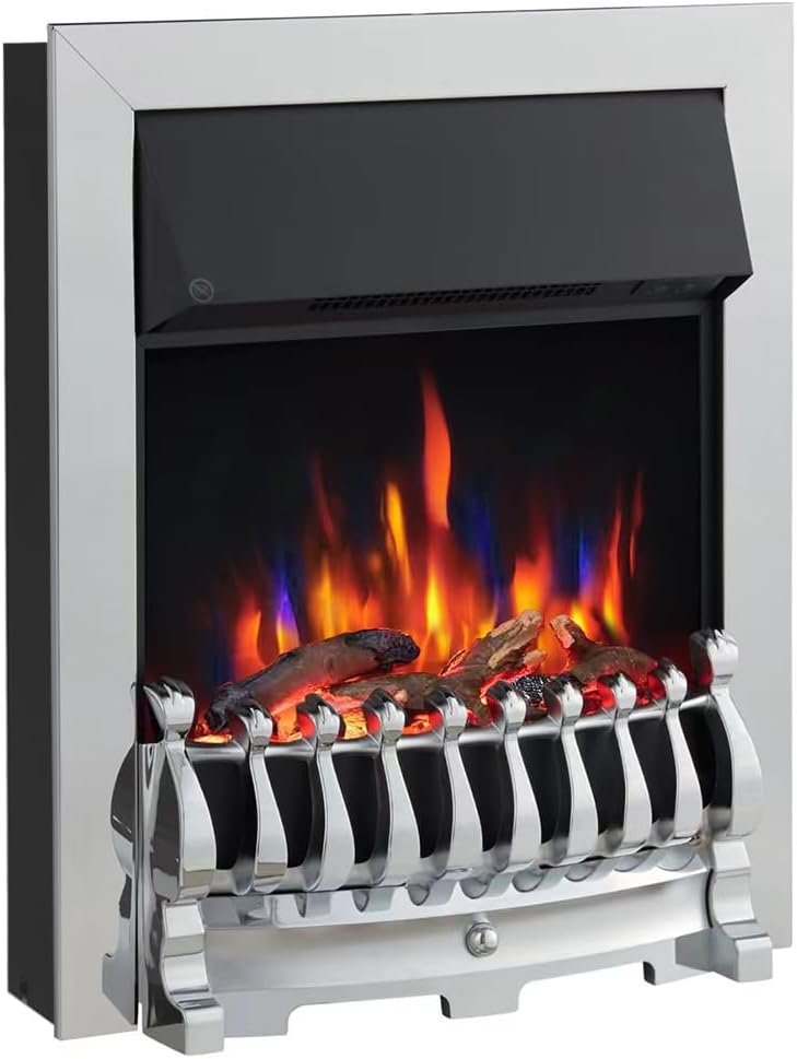 – Verona 16’’ Fireplace Insert, 2000W Heater, Chrome Trim with Spacer, Blenheim Fret, 9 Colour Flame Effect, Remote Control