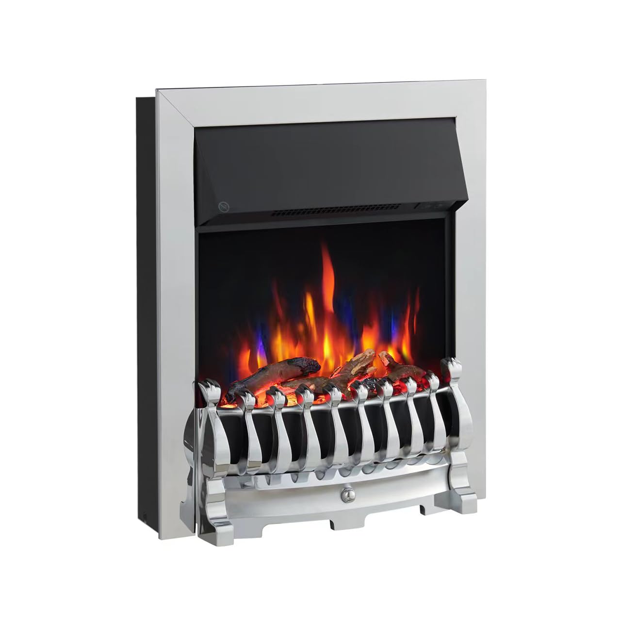 FLAMEKOVerona 16’’ Fireplace Insert, 2000W Heater, Chrome Trim with Spacer, Blenheim Fret, 9 Colour Flame Effect, Remote Control