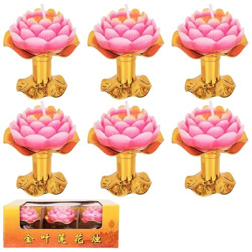 HannaFires 6PCS Lotus Flower Shaped Candle - Home Decor & Temple Lighting, Feng Shui Tai Chi Symbolism, Ideal for Buddhist and Taoist Altars, The Effect of Purifying The Mind