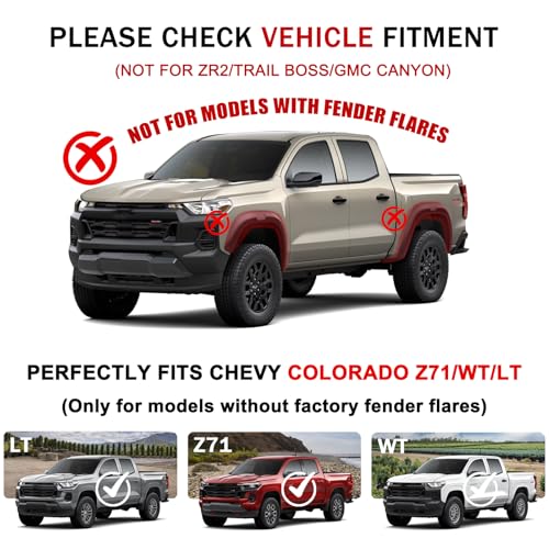 Image of Sunsdrew Mud Flaps for 2023-2026 Chevrolet Colorado WT /CUSTOM /LT /Z71, 4PCS All Weather No-Drill Splash Guards Chevy Colorado Accessories(NOT for ZR2 /Trail Boss /GMC Canyon /Models with Fender Flares)