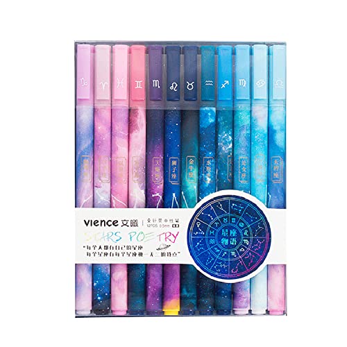 ToneGrip 12 pcs Constellation Gel Ink Pens, Creative Galaxy Pens, 0.5mm Extra-Fine Ballpoint Pen, Promotional Gift Stationery School Office Supply (Black Ink)