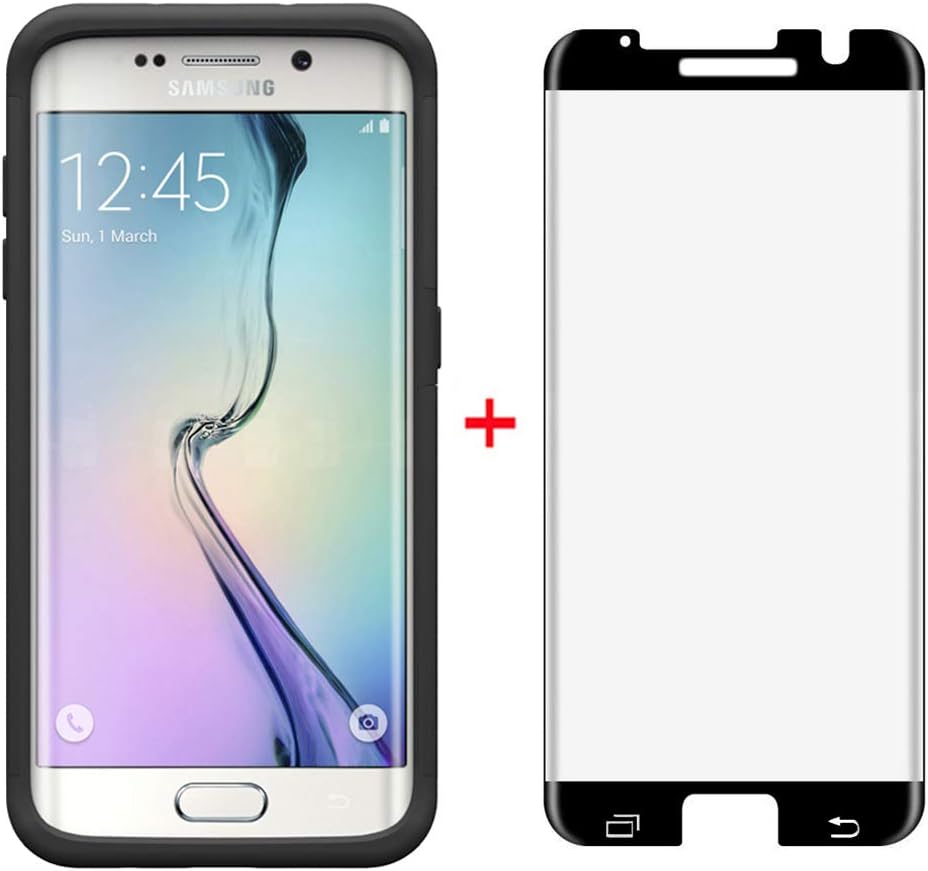 Phone Case for Samsung Galaxy S7 Edge with Tempered Glass Screen Protector Cover and Slim Rugged TPU Hybrid Cell Accessories Glaxay S7edge Gaxaly S 7 Plus Galaxies GS7 7s 7edge Women Boys Men Black