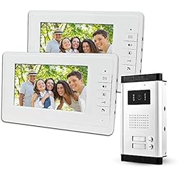 Videoportero 3 Viviendas LIBO Video Portero 2 Monitores Videoportero IP 7 Pulgadas con Camara Visores Nocturnos Infrarrojos 700 TVL Seguridad Entrada para múltiples Apartamentos/familias, Sólo movimiento