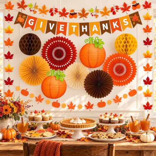 Thanksgiving Decorations 14 Pieces Give Thanks Banner and Pumpkin Lanterns - image 5