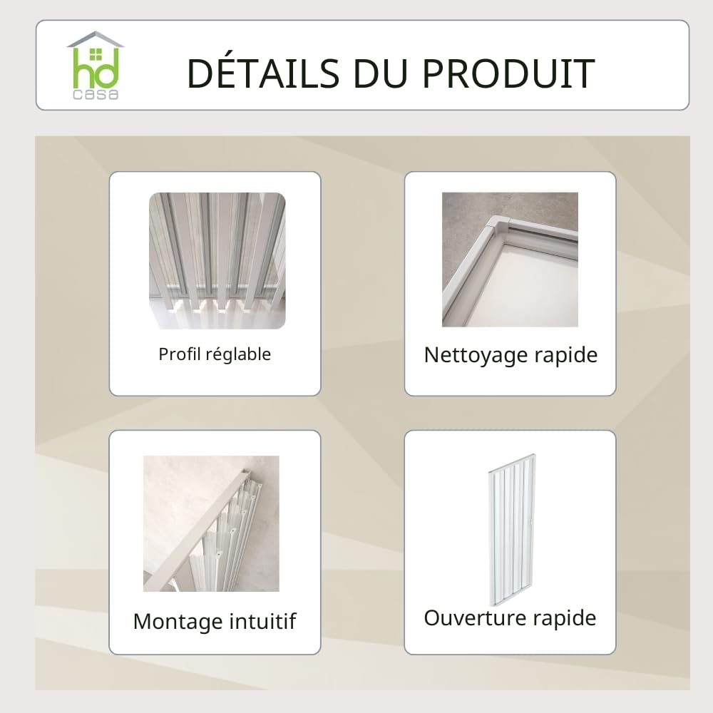 HDcasa Cabine de douche pliante en PVC, modèle Giada, porte extensible unique avec panneaux semi-transparents, ouverture latérale, gain place, blanche, fabriquée Italie, 100 cm