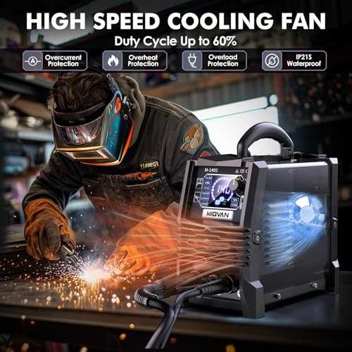 Image of Gasless MIG Welder 110V /220V Dual Votage, 140A Welding Machine, Flux Cored MIG /Lift TIG /Stick ARC 3 in 1 MIGVAN Welders Synergic Control with One-Click Wire Feeding, IGBT DC Inverter with LED Display