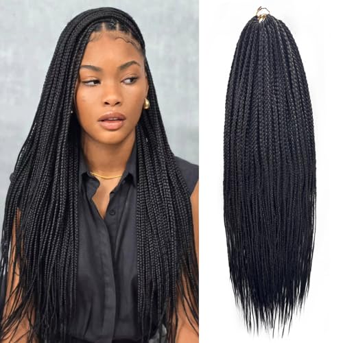 Box Braids Crochet Hair 24 inch Black Pre Looped...