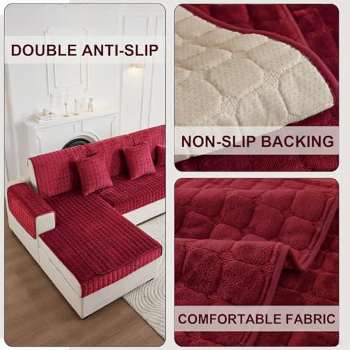 kuchenuten Sofa Überzug, Sofadecken für Sitzfläche, Couch Überzug 1 2 3 4 Sitzer, Sofaschoner rutschfest,Universelle Sofaüberwurf,Ecksofa Sofabezug,Rot,90x160cm
