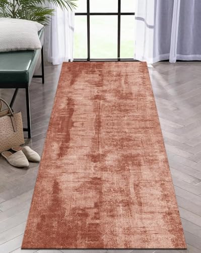 Tapis de Couloir 80X400CM Abstrait Marron Lavable - 6