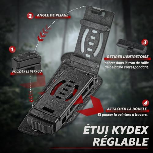 Dragon Creek Couteau Lame Fixe D2 Manche G10 avec Étui Réglable Noir – vue 6