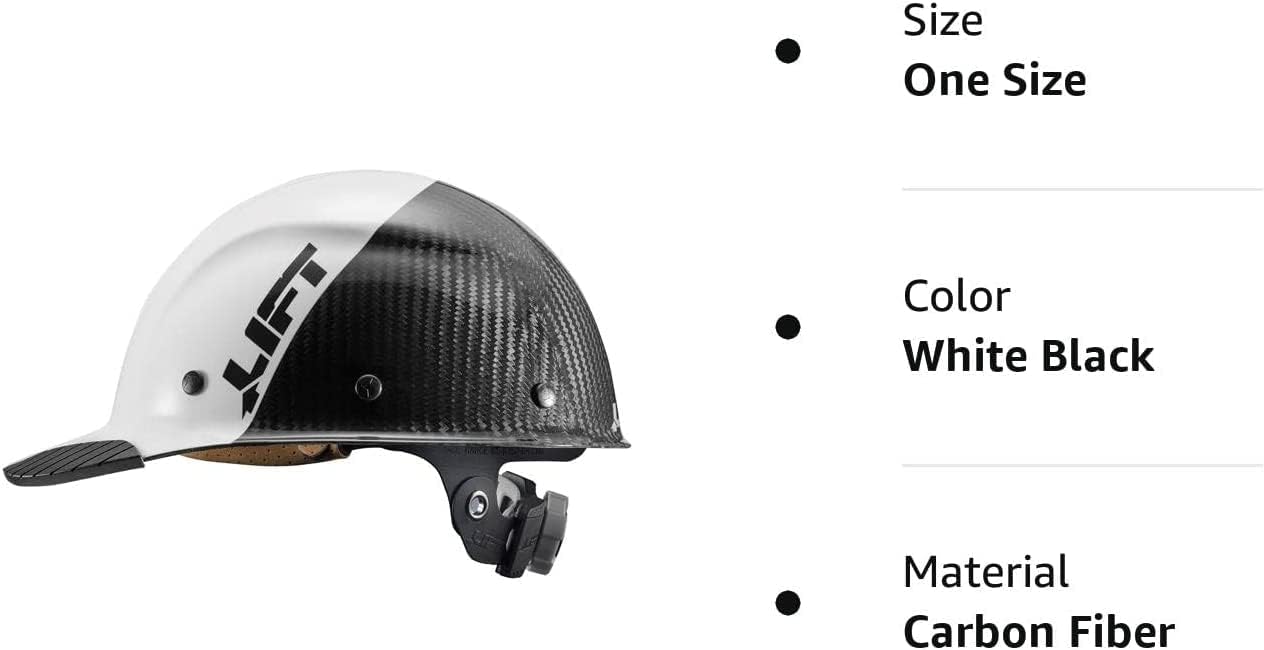 LIFT Safety DAX Fifty 50 Carbon Fiber Cap Style Hardhat ANSI Compliant 6 Point Upgraded Suspension Triple Reinforced Crown, Class C (White - Carbon Fiber)
